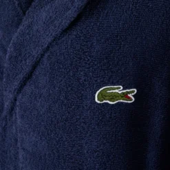 Accappatoio Lacoste L Open blu marino in spugna con cappuccio
