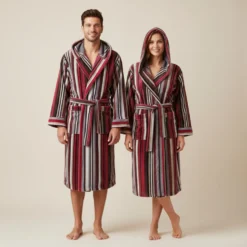 Accappatoio Unisex Bora Bora Carrara con cappuccio - Righe grigio