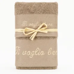 Asciugamani Ricamati Ti Voglio Bene tortora | Idea Regalo