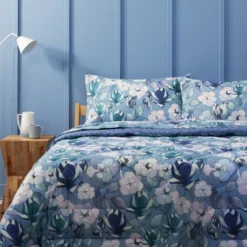 Bassetti lenzuola letto francese con 2 federe Garden Flowers Blu
