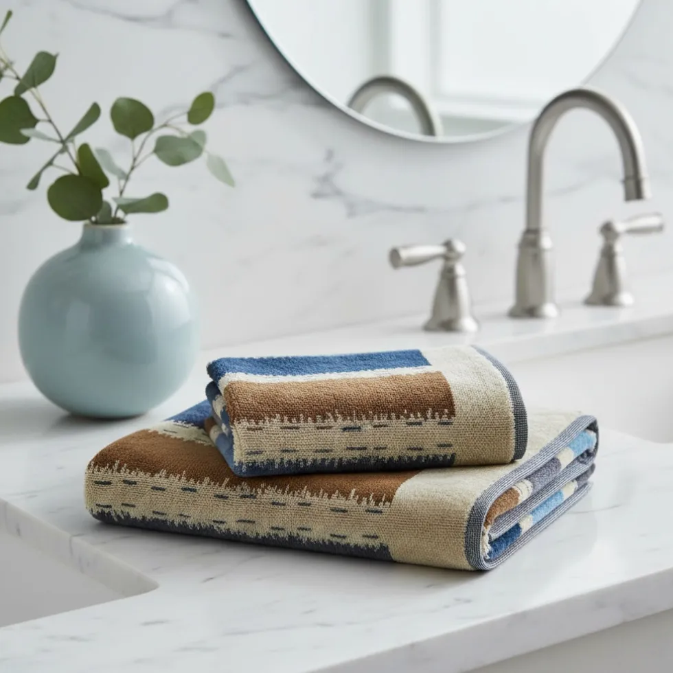 CARRARA Coppia di spugne asciugamano + ospite Carrara Daza blu a righe
