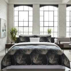 Completo copripiumino matrimoniale raso MIRABELLO Abstract Flower blu