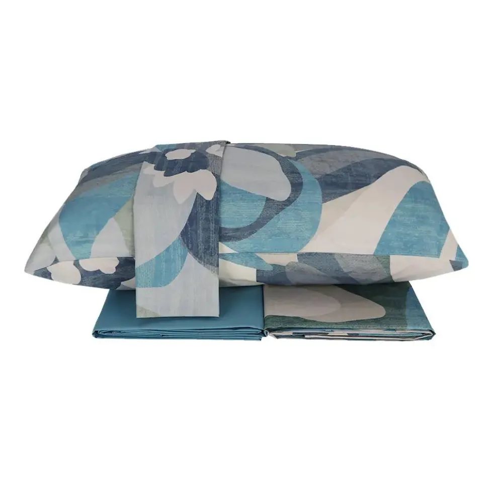 Completo lenzuola-copriletto matrimoniali in cotone Gabel Life bluette