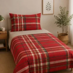 Completo lenzuola in cotone Bassetti Kilt R1 rosso Piazza e Mezza