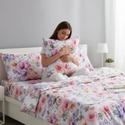 Completo lenzuola matrimoniale in raso finissimo 260x300 Rose