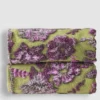 Coperta matrimoniale in Lana Cotta floreale lilla con fondo verde 250x205