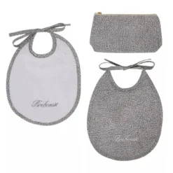 Coppia di bavaglini in trousse Borbonese KIDS Splendido grigio in spugna