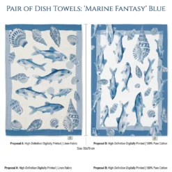 Coppia strofinacci da cucina Malè 100% cotone fantasia marina blu