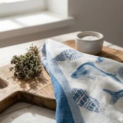 Coppia strofinacci da cucina Malè 100% cotone fantasia marina blu