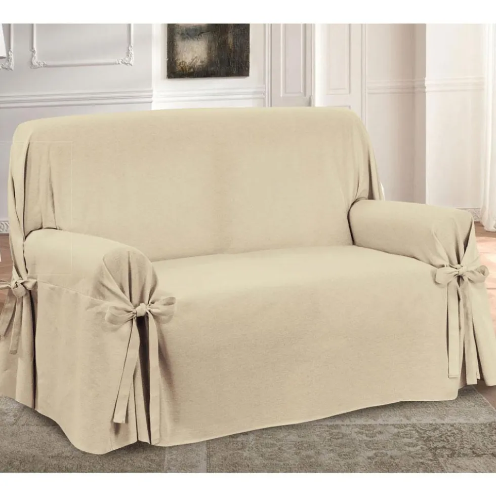 Copridivano con laccetti in panama Aprica - 2 posti beige