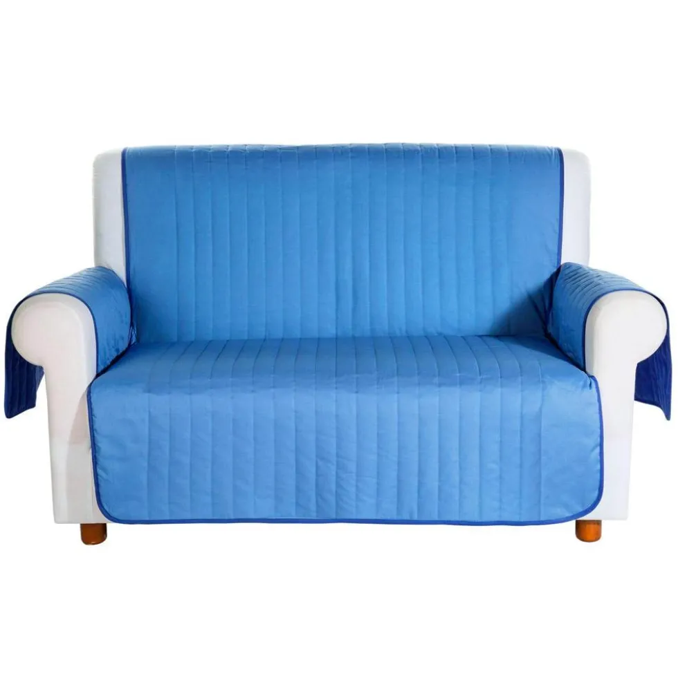 Copridivano trapuntato Caleffi Bicolor in cotone 2 posti blu