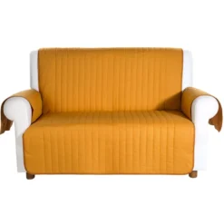 Copridivano trapuntato Caleffi Bicolor in cotone- 3 posti cognac