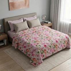 Copriletto Jacquard Floreale Matrimoniale a fiori rosa