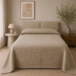Copriletto Nido d'Ape tortora SINGOLO | Cotone 170x260