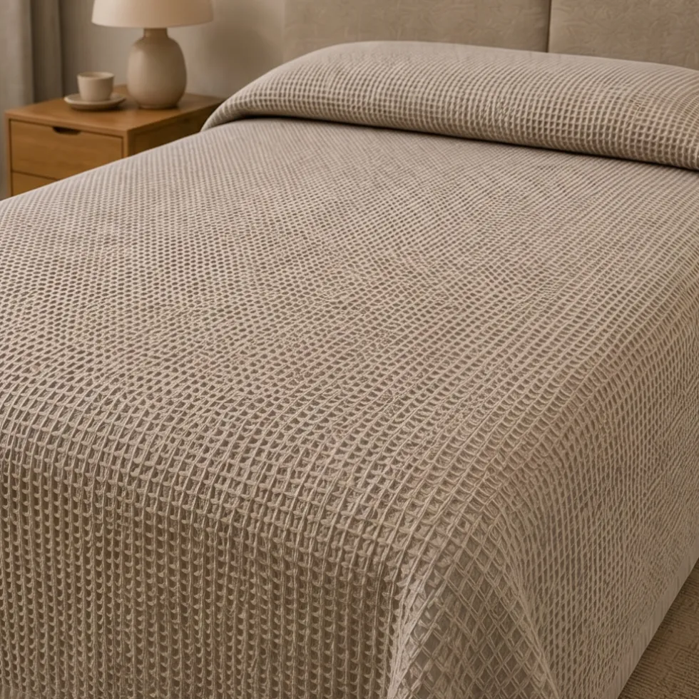 Copriletto tortora a Nido d'Ape per Letto matrimoniale 100% cotone