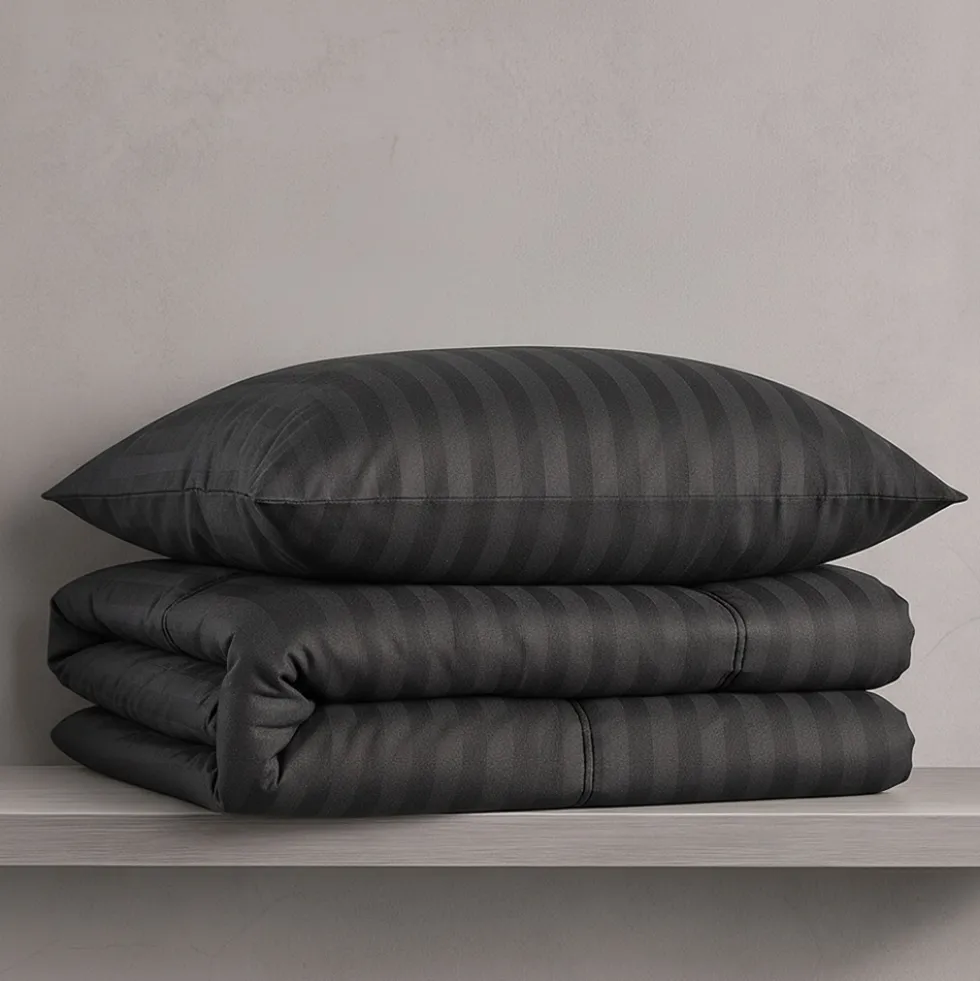 Copripiumino con federe matrimoniale NO-STIRO Luxea jacquard nero