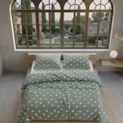 Copripiumino Piazza e Mezza 100% Cotone | Fantasia Pois salvia