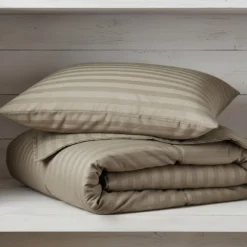 Copripiumone e federe letto 2 piazze LUXEA NO-STIRO greige jacquard