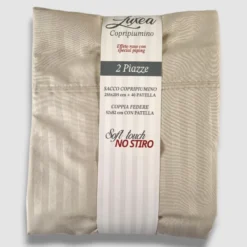 Copripiumone e federe letto 2 piazze LUXEA NO-STIRO greige jacquard