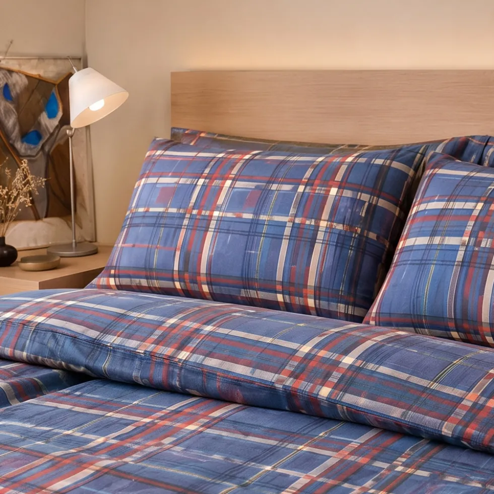 Copripiumone matrimoniale Bassetti Kilt B2 scozzese turchese