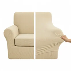 Copripoltrona con copricuscino estensibile Panna da 70 a 105 cm