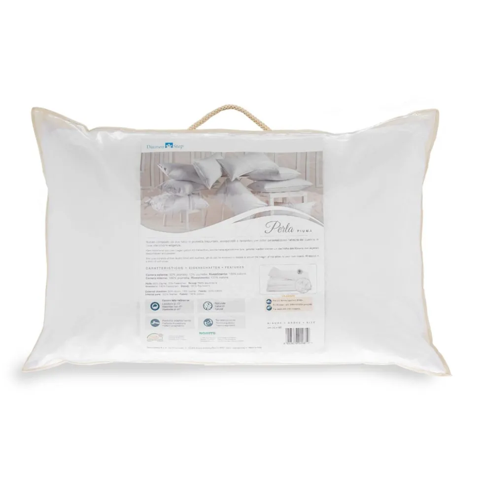 Cuscino letto Daunenstep linea Perla per chi dorme di schiena o di lato