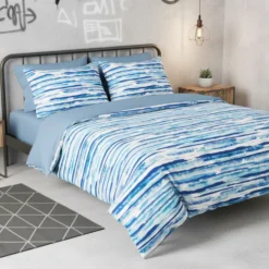 Lenzuola-copriletto in percalle MIRABELLO Lively melange bluette