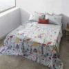Lenzuola-copriletto matrimoniali in cotone Day Dream floreale azzurro