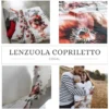 Lenzuola-copriletto matrimoniali in cotone completo floreale rosso