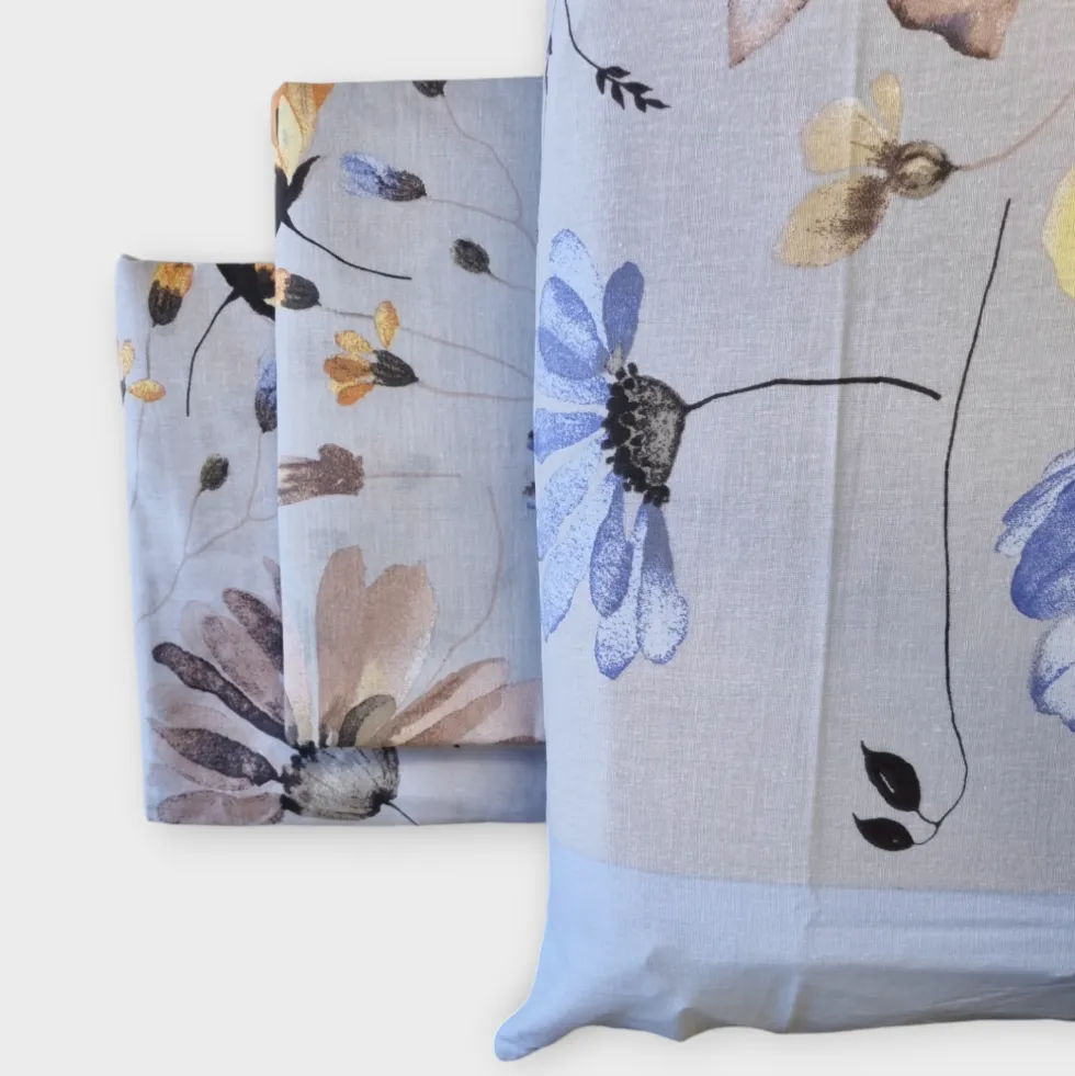 Lenzuola floreali completo matrimoniale in cotone ANIA bluette