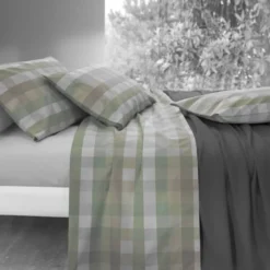 Lenzuola in puro cotone matrimoniali GABEL Brasilia quadretti grigio verde