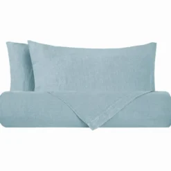 Lenzuola matrimoniali in puro lino Stone-Washed Loft 49 pearl blue