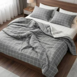 Lenzuola Matrimoniali Quadri Grigio: Design Moderno in Puro Cotone