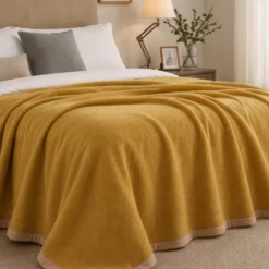Marzotto HOME | Coperta Matrimoniale Pura Lana Marta - senape