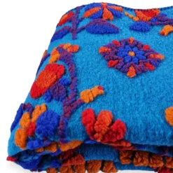 Plaid da divano in Lana Cotta 150 x 170 floreale Bluette Turchese