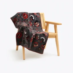 Plaid in Lana Cotta ANTRACITE con motivo floreale - Soffice e Accogliente per Casa
