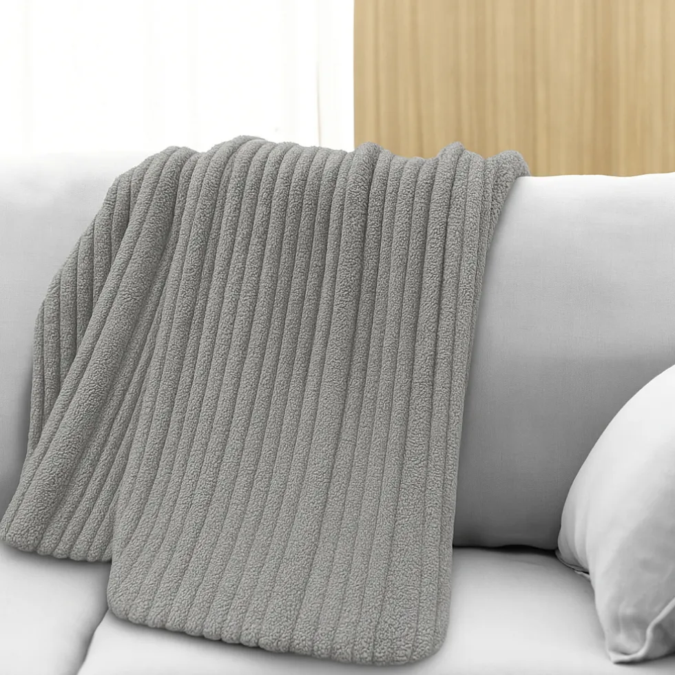 Plaid in pile soffice coperta matrimoniale mano morbida SOLEIL grigio