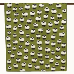 Plaid lana cotta 150x170 cm fondo verde con pecore – Mountain Alpine