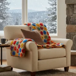 Plaid lana cotta 150x170 Margherite multicolori, Made in Italy