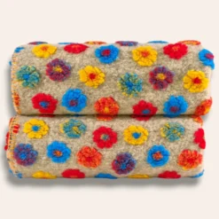 Plaid lana cotta 150x170 Margherite multicolori, Made in Italy