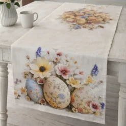 Runner fantasia Pasquale in puro cotone Flowery Easter Eggs 45x140