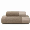 Set Asciugamani Viso + Ospite Tortora con bordo applicato a righe