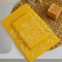 Set 1+1 asciugamano viso e ospite in spugna 400 gr ELAINE giallo ocra