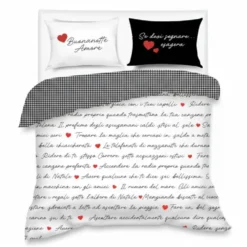 Set Copripiumino Camomilla 100% raso Solo Cuore black&white