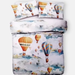 Set copripiumone con federe in cotone matrimoniale mongolfiere