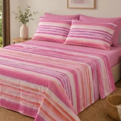 Set lenzuola in cotone matrimoniale Gabel LEVANTO righe fuxia