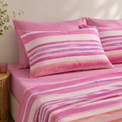 Set lenzuola in cotone matrimoniale Gabel LEVANTO righe fuxia