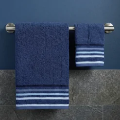 Set 1+1 viso e ospite in spugna Blu Navy con righe jacquard