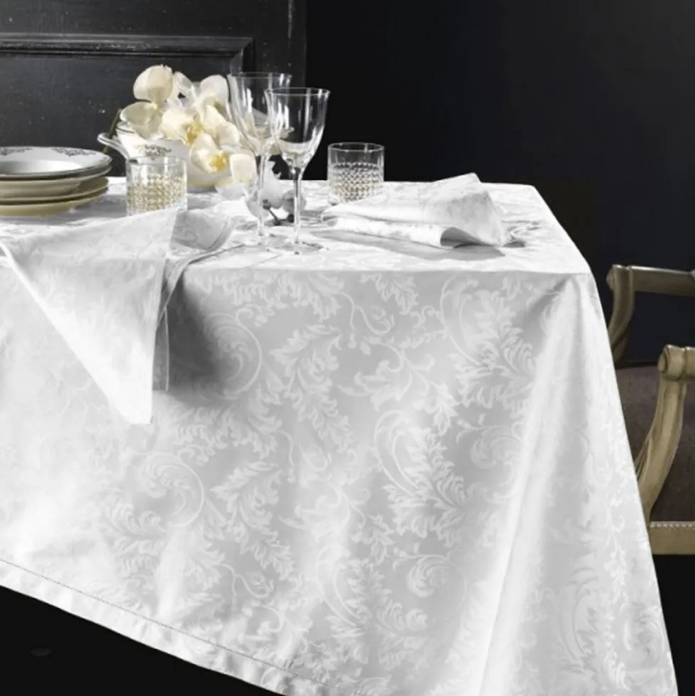 Tovaglia Fiandra PIAZZA PITTI x 8 -160x230 con 8 tovaglioli bianco Manuela