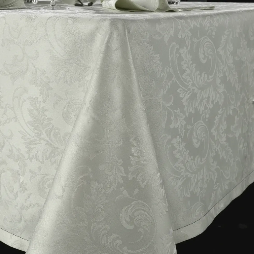 Tovaglia PIAZZA PITTI 180x360 cm in fiandra con 18 tovaglioli grigio perla Manuela